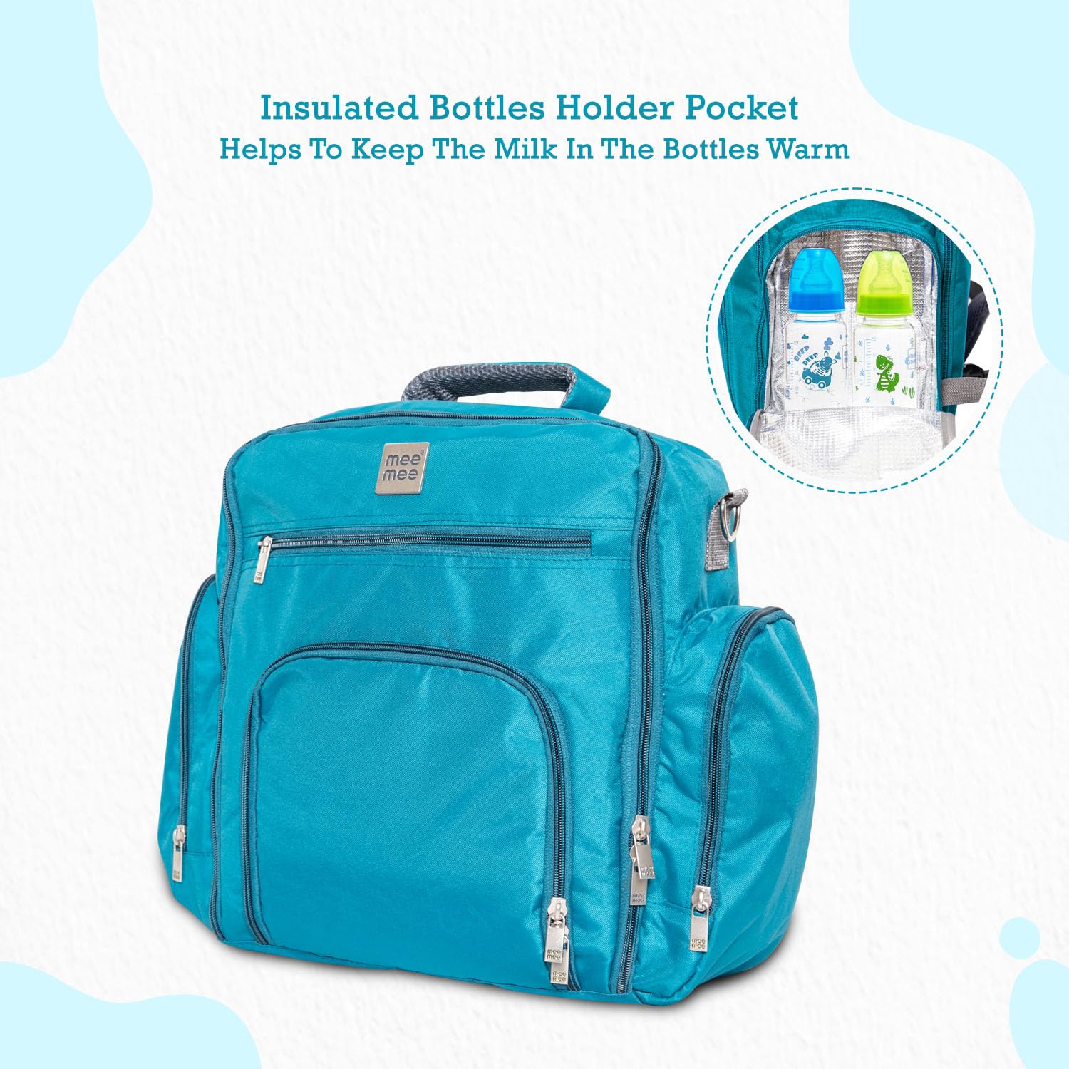 Usmile Toys Mee Mee blue melange fabric diaper bag, large capacity, ideal for daily baby care and travel. www.usmile.toys